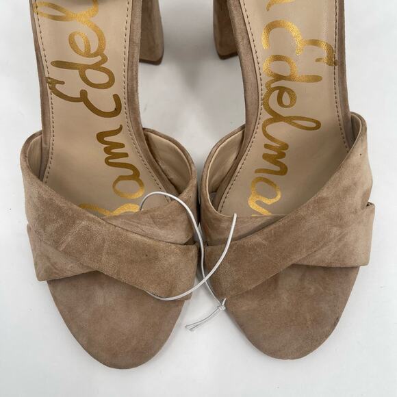 SAM EDELMAN Heels Yancy Size 10 Suede Leather Ankle Strap Block Heel Tan Shoes - Picture 7 of 16